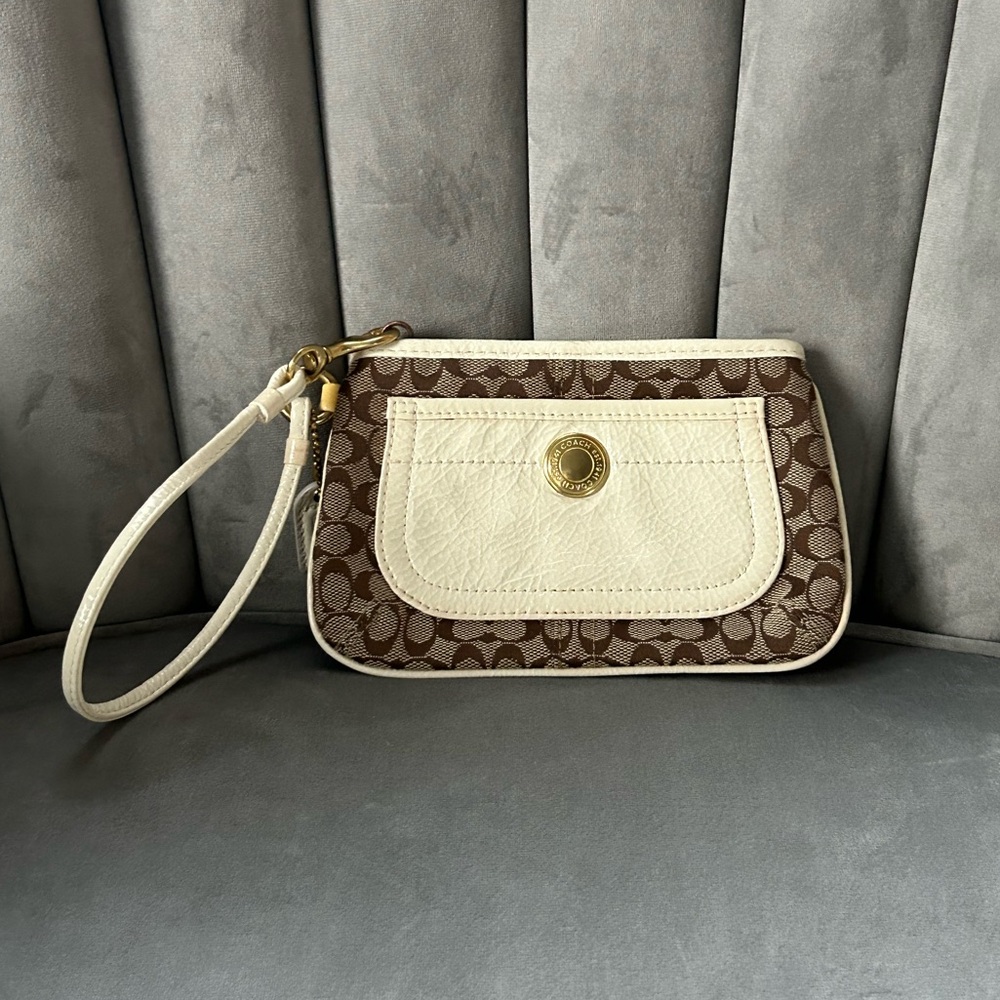 Coach Monogram Brown and Cream Wristlet